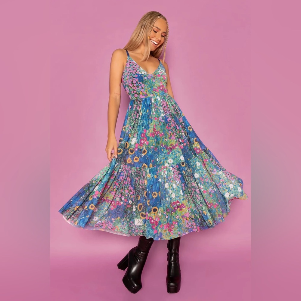 Blackmilk Klimt collage sheer midaxi dress